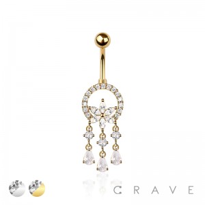 316L SURGICAL STEEL MULTI CZ DREAM CATCHER FLOWER NON DANGLE BELLY BUTTON NAVEL RING 